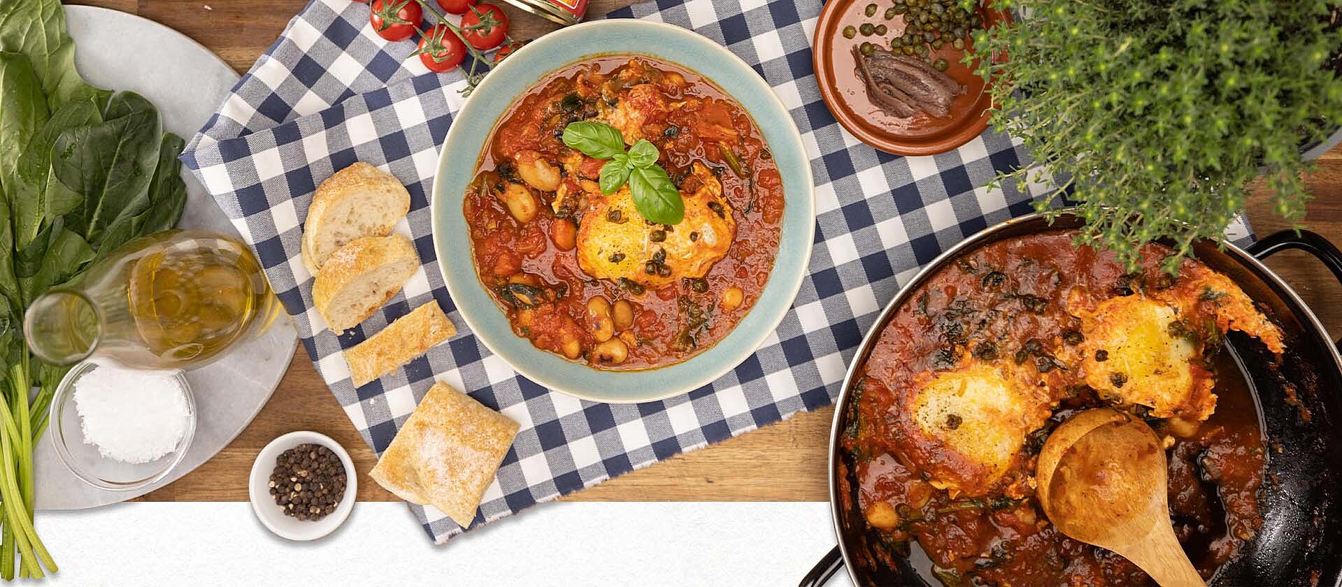 Italian Braised Dish “Uova in purgatorio” Cooked in a Pan