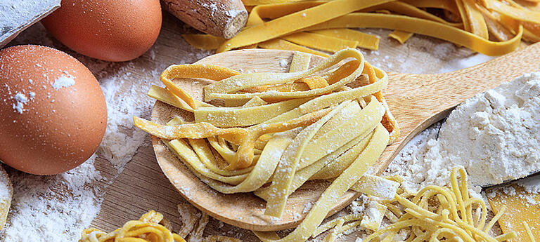Flour, eggs, and fresh homemade pasta.