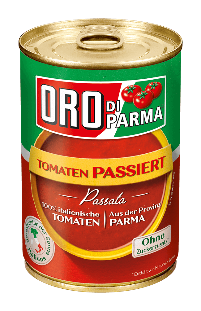 Strained tomatoes from ORO di Parma in a 425ml can.