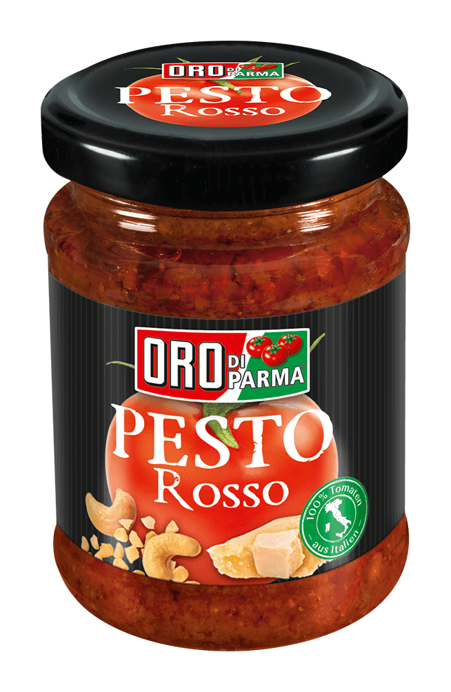 Pesto rosso from ORO d´Italia in a 156ml glass.