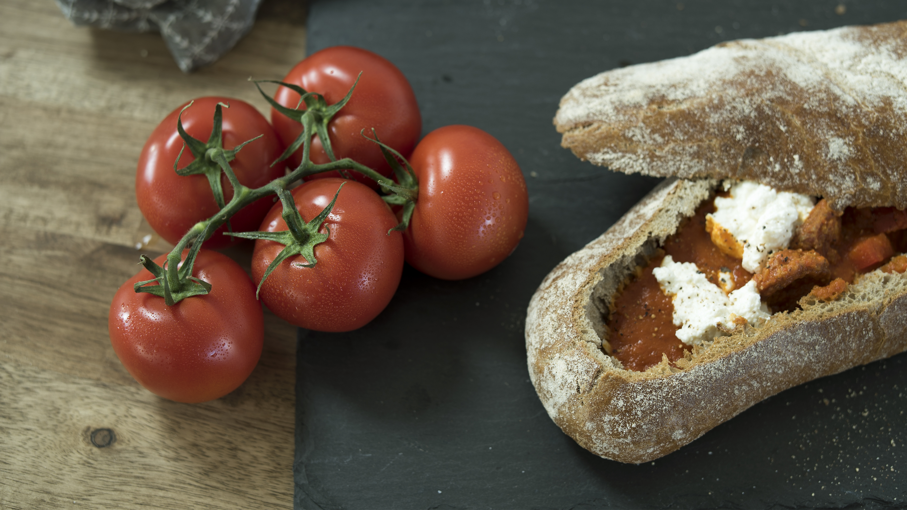 Paprika tomato soup in a ciabatta.